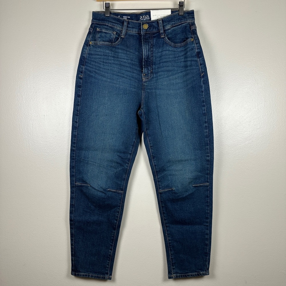 a.n.a Women's 6 Highest-Rise Barrel Jeans Dark Tinted Ink Curved Tapered Leg NEW